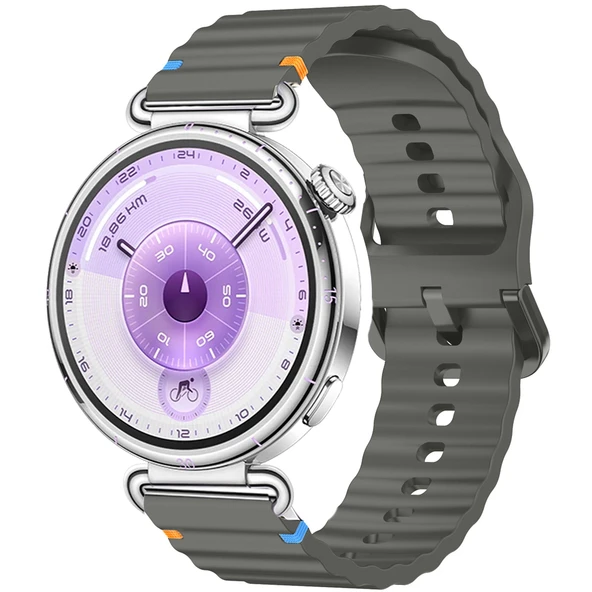 Huawei Watch GT6 41mm İle Uyumlu Dalga Desenli Tokalı Yumusaş Soft Silikon Kordon  Koyu Gri ürün görseli 1
