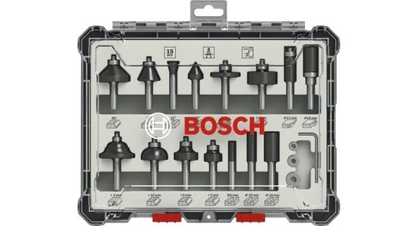 BOSCH 8 mm Saplı Profesyonel Ahşap Freze Bıçak Seti 15 Parça (2607017472) ürün görseli 1
