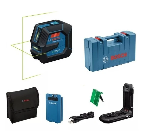BOSCH GLL 20-22 G Akülü Yeşil Lazer Terazi Mıknatıs Aparatlı Çapraz Çizgili ürün görseli 1