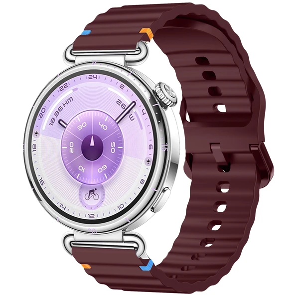 Huawei Watch GT6 41mm İle Uyumlu Dalga Desenli Tokalı Yumusaş Soft Silikon Kordon  Mürdüm ürün görseli 1
