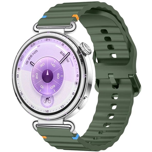 Huawei Watch GT6 41mm İle Uyumlu Dalga Desenli Tokalı Yumusaş Soft Silikon Kordon  Haki ürün görseli 1