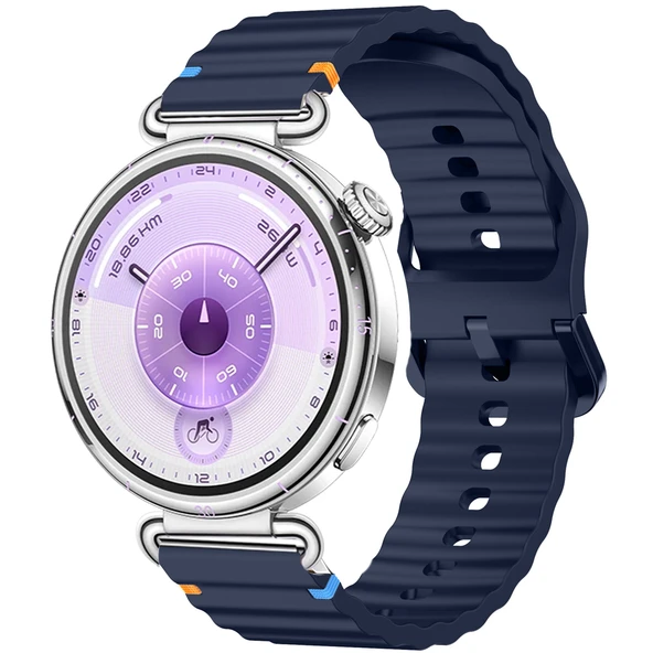 Huawei Watch GT6 41mm İle Uyumlu Dalga Desenli Tokalı Yumusaş Soft Silikon Kordon  Lacivert ürün görseli 1