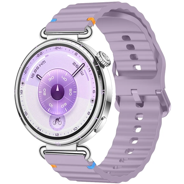 Huawei Watch GT6 41mm İle Uyumlu Dalga Desenli Tokalı Yumusaş Soft Silikon Kordon  Lila ürün görseli 1