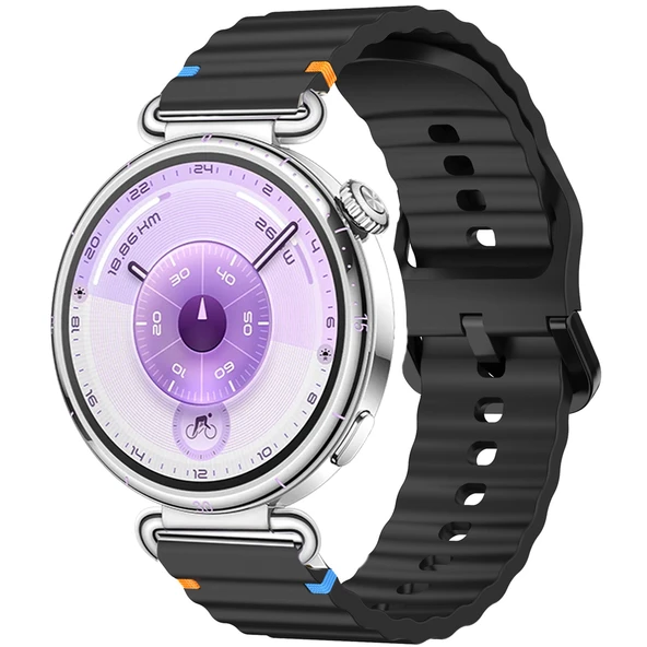 Huawei Watch GT6 41mm İle Uyumlu Dalga Desenli Tokalı Yumusaş Soft Silikon Kordon  Siyah ürün görseli 1