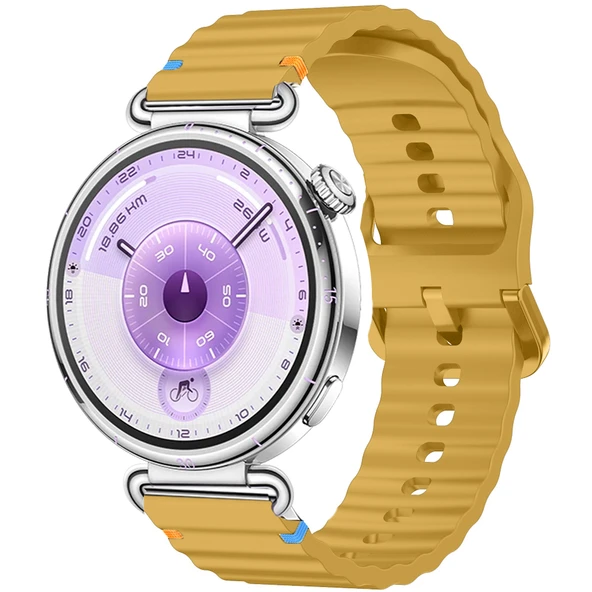 Huawei Watch GT6 41mm İle Uyumlu Dalga Desenli Tokalı Yumusaş Soft Silikon Kordon  Sarı ürün görseli 1