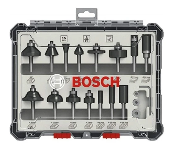BOSCH 6 mm Profesyonel Ahşap Freze Bıçak Seti 15 Parça (2607017471) ürün görseli 1