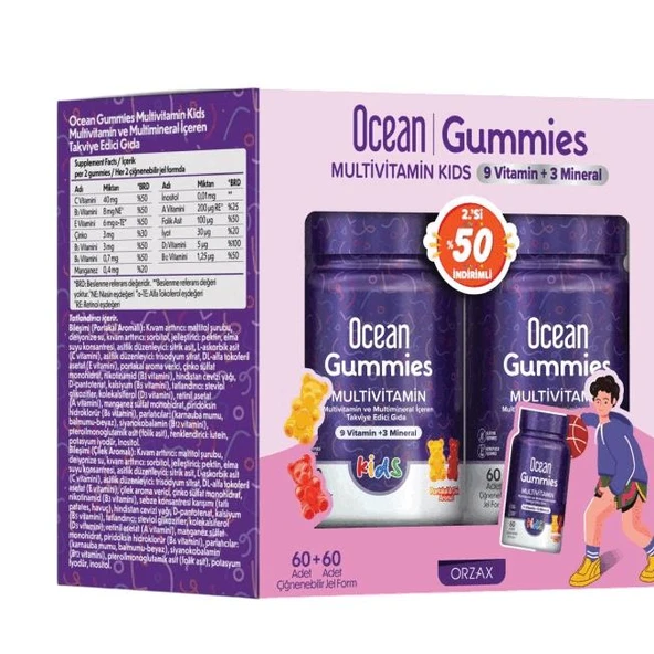 Ocean Gummies Multivitamin Kids 60 Çiğnenebilir Jel Form 2'li Paket ürün görseli 1