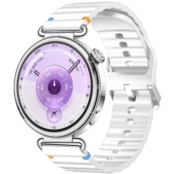 Huawei Watch GT6 41mm İle Uyumlu Dalga Desenli Tokalı Yumusaş Soft Silikon Kordon  Beyaz ürün görseli 1