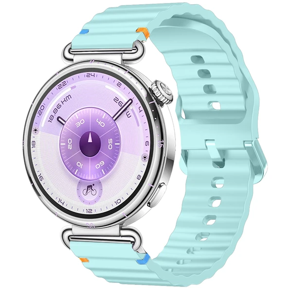 Huawei Watch GT6 41mm İle Uyumlu Dalga Desenli Tokalı Yumusaş Soft Silikon Kordon  Turkuaz ürün görseli 1