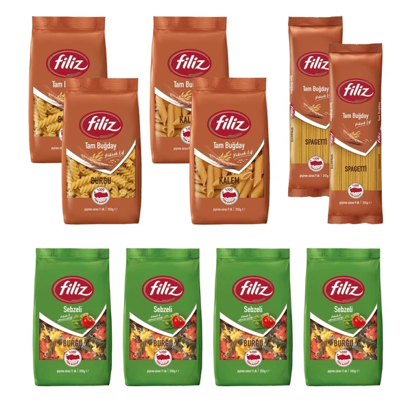 Filiz Tam Buğdaylı ve Sebzeli Makarna 350 gr 10 lu Karma Paket ürün görseli 1