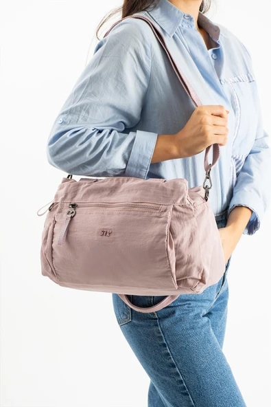 Yumuşak Dokulu Ultra Hafif, Esnek ve Su Geçirmez Polyamid Kumaş Omuz ve Kol Çantası Pembe Model: (571-13-14F) ürün görseli 1