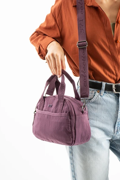 Yumuşak Dokulu Ultra Hafif, Esnek ve Su Geçirmez Polyamid Kumaş Omuz ve Kol Çantası Mor Model: (571-13-14H) ürün görseli 1