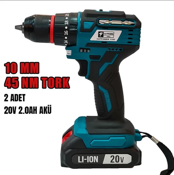 Catpower 1320 Kömürsüz Akülü Darbeli Vidalama Matkap 20V Lion 2.A Taşıma Çantalı ürün görseli 1