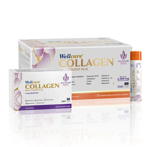 Wellcare Collagen Beauty Boost 5.500 mg 30 Tüp ve 30 Kapsül (Frenk Üzümü ve Portakal Aromalı) ürün görseli 1