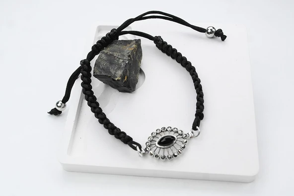 BlackCraft Oltu Taşı Gümüş Çerçeve Didem Ayarlanabilir Bileklik ürün görseli 1