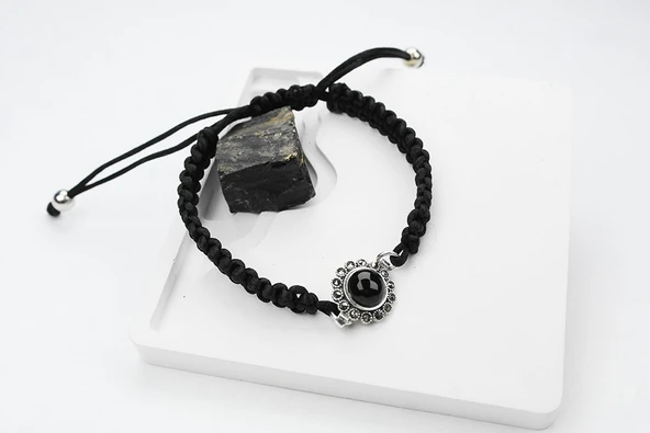 BlackCraft Oltu Taşı Gümüş Çerçeve Aylin Ayarlanabilir Bileklik ürün görseli 1
