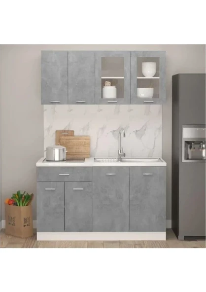 T Designo Efsun Mutfak 140 cm Tezgah Dahil Beton Görünümlü - Cam Kapak ürün görseli 1