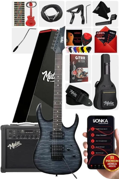 Midex Crade-25AMP Grey Rosewood Super Strat Kasa HH Yüksek Kaliteli 25W Amfili Elektro Gitar Seti ürün görseli 1
