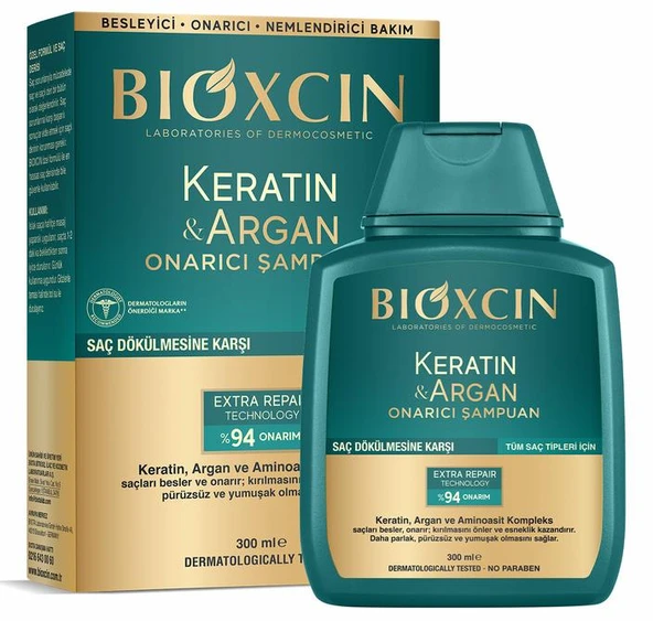 Bioxcin Keratin ve Argan Onarıcı Şampuan 300 ml | Tüm Saç Tipleri için Saç Dökülmesine Karşı ürün görseli 1