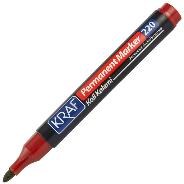 Kraf Permanent Markör Yuvarlak Uc 220 Kırmızı (Koli Kalemi) 12’Lİ ürün görseli 1