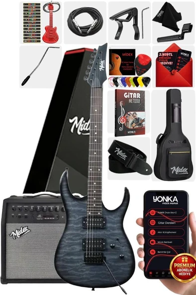 Midex Crade-50AMP Grey Rosewood Super Strat Kasa HH Yüksek Kaliteli 50W Amfili Elektro Gitar Seti ürün görseli 1