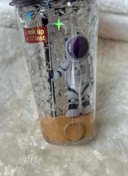PİPETLİ BARDAK MATARA SEVİMLİ SULUK 450 ml ÇİFT ASTRONOT FİGÜRLÜ ürün görseli 1