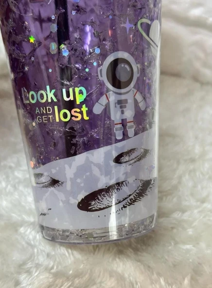 PİPETLİ BARDAK MATARA SEVİMLİ SULUK 450 ml ÇİFT ASTRONOT FİGÜRLÜ ürün görseli 1