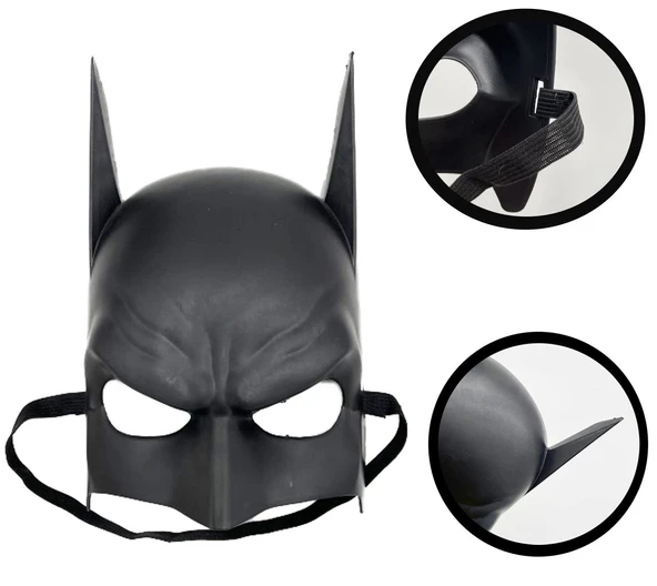Siyah Renk Çocuk Boy Arkadan Lastikli Batman Maskesi 20x14 cm ürün görseli 1
