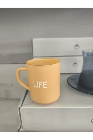 LIFE Yazılı Renkli Cam Kupa ürün görseli 1