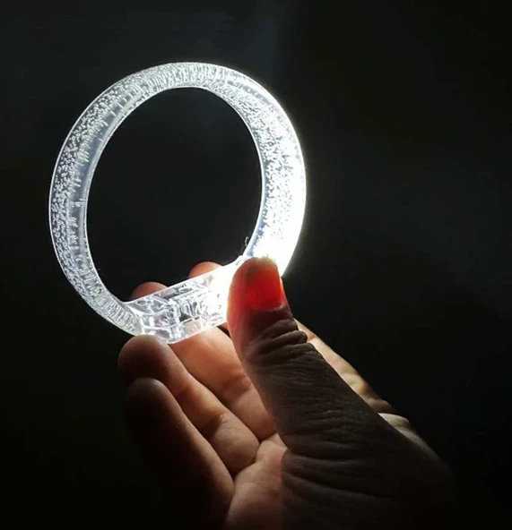 Beyaz-Gümüş Led Işıklı Baskı Yapılabilen Pilli Bileklik Bilezik 1,5 cm Genişlik ürün görseli 1