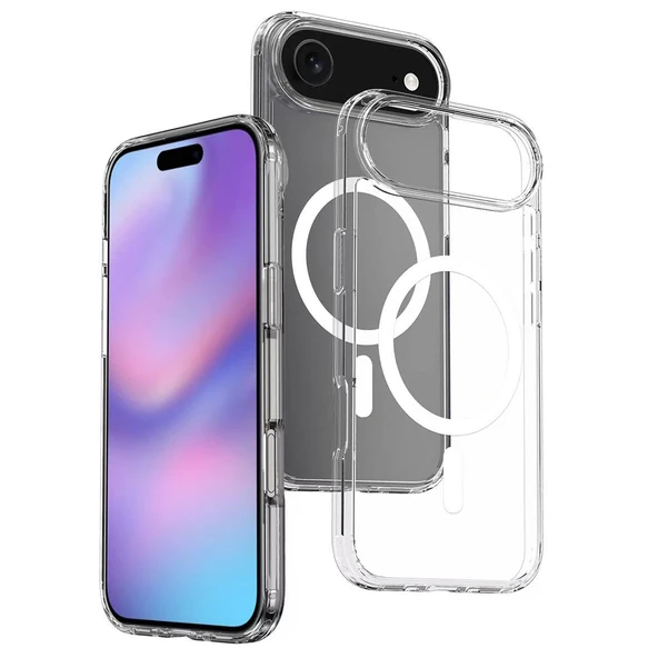 iPhone 17 Air Kılıf Kablosuz Şarj Özellikli Şeffaf Sert PC Embos Kapak ürün görseli 1