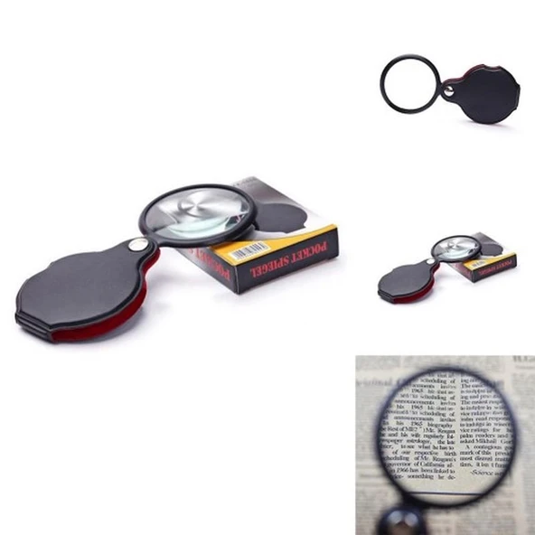 5X 60Mm Cam Optik Lens Katlabilir Deri Kaplamalı Cep Büyüteç Xx1051 ürün görseli 1