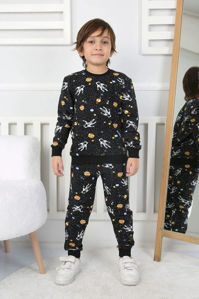 İki İplik Cepli Astronot Temalı Erkek Çocuk Pijama Takımı ürün görseli 1