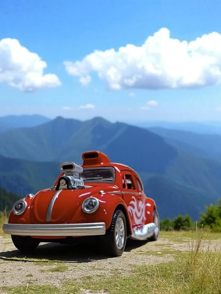 Metal Araba Çek Bırak Vw Bettle Modifiye Kırmızı Sesli ve Işıklı ürün görseli 1