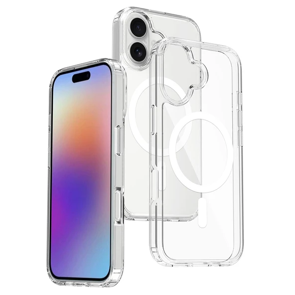 iPhone 17 Kılıf Kablosuz Şarj Özellikli Şeffaf Sert PC Embos Kapak ürün görseli 1