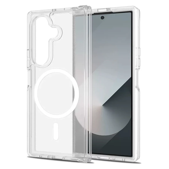 Samsung Galaxy Z Fold 7 Kılıf Kablosuz Şarj Özellikli Şeffaf Sert PC Embos Kapak ürün görseli 1