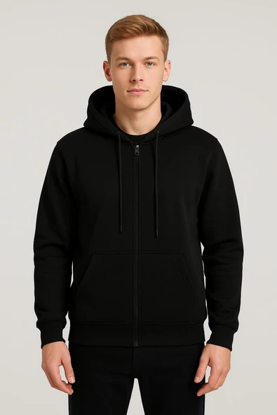 Classics Unisex Tam Fermuarlı Kapşonlu Ceket - 7389 ürün görseli 1