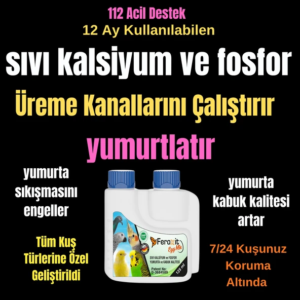 Kuşlar için Sıvı Kalsiyum ve Fosfor 125 ml Kabuk Kalitesi ve Yumurtlama İçin ürün görseli 1