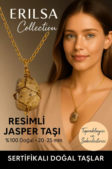 Sertifikalı Gold Renkli Kahverengi Resimli Jasper Taşı Kolye – Topraklayıcı ve Sakinleştirici ürün görseli 1