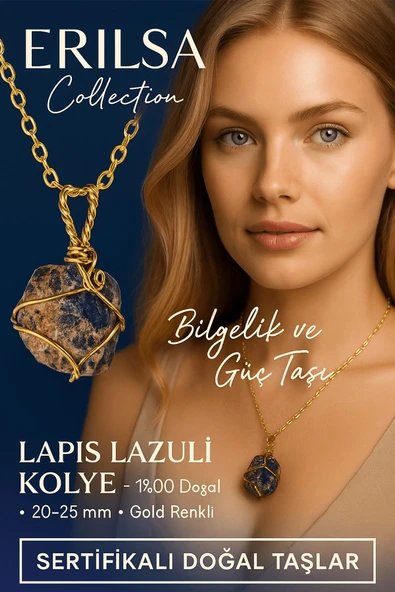 Sertifikalı Gold Renkli Ham Lapis Lazuli Doğal Taş Kolye – Bilgelik ve Güç Taşı ürün görseli 1