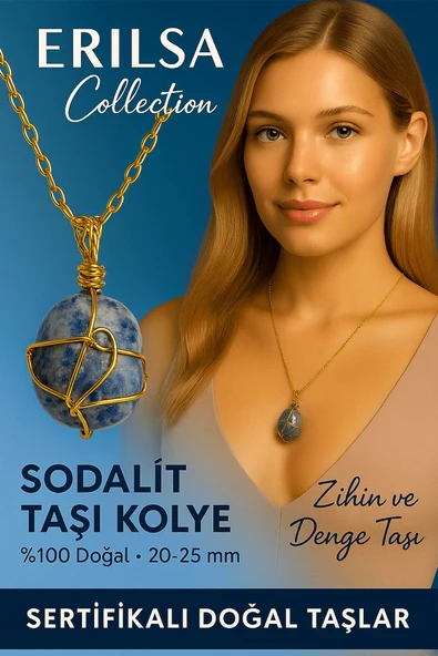 Sertifikalı Gold Renkli Doğal Sodalit Taşı Kolye – Zihin ve Denge Taşı ürün görseli 1
