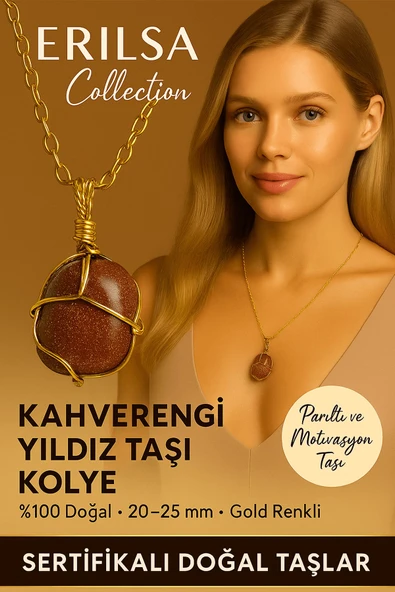 Sertifikalı Gold Renkli Doğal Kahverengi Yıldız Taşı Kolye – Parıltı ve Motivasyon Taşı ürün görseli 1