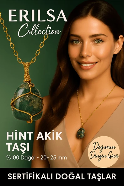 Sertifikalı Tel Sargılı Gold Renkli Doğal Hint Akik Taşı Kolye – Doğanın Dingin Gücü ürün görseli 1