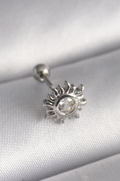 316L Çelik Gümüş Renk Zirkon Taşlı Güneş Tragus Piercing - TJ-PR1279 ürün görseli 1