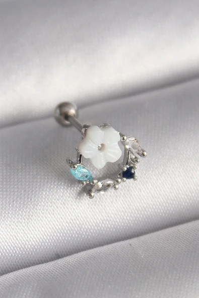 316L Çelik Gümüş Renk Zirkon Taş Detay Beyaz Çiçek Model Tragus Piercing - TJ-PR1359 ürün görseli 1