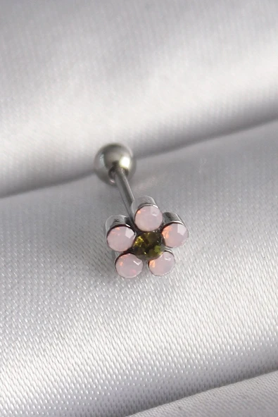 316L Çelik Gümüş Renk Zirkon Taşlı Çiçek Tragus Piercing - TJ-PR1277 ürün görseli 1