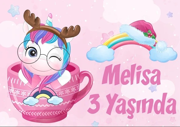 Pembe Univorn Doğum Günü Afişi - 35x50 Cm ürün görseli 1