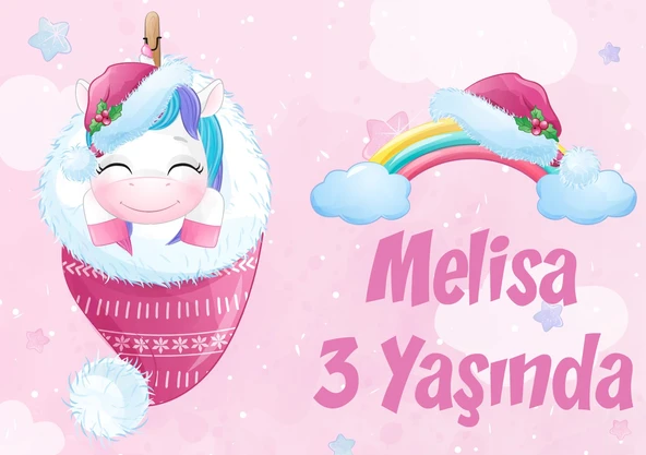 Pembe Univorn Doğum Günü Afişi - 50x70 Cm ürün görseli 1