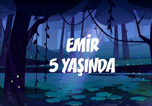 Ormanda Gece Temalı Doğum Günü Afişi - 50x70 Cm ürün görseli 1