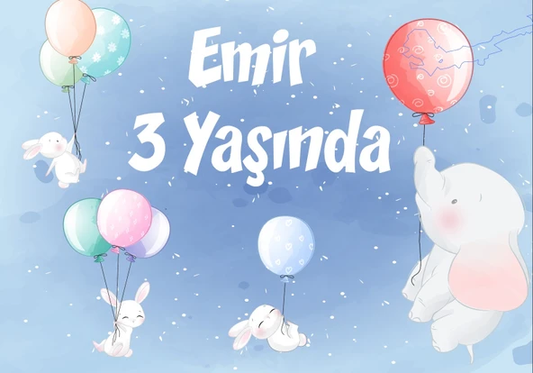 Balon ve Filler Doğum Günü Afişi - 35x50 Cm ürün görseli 1